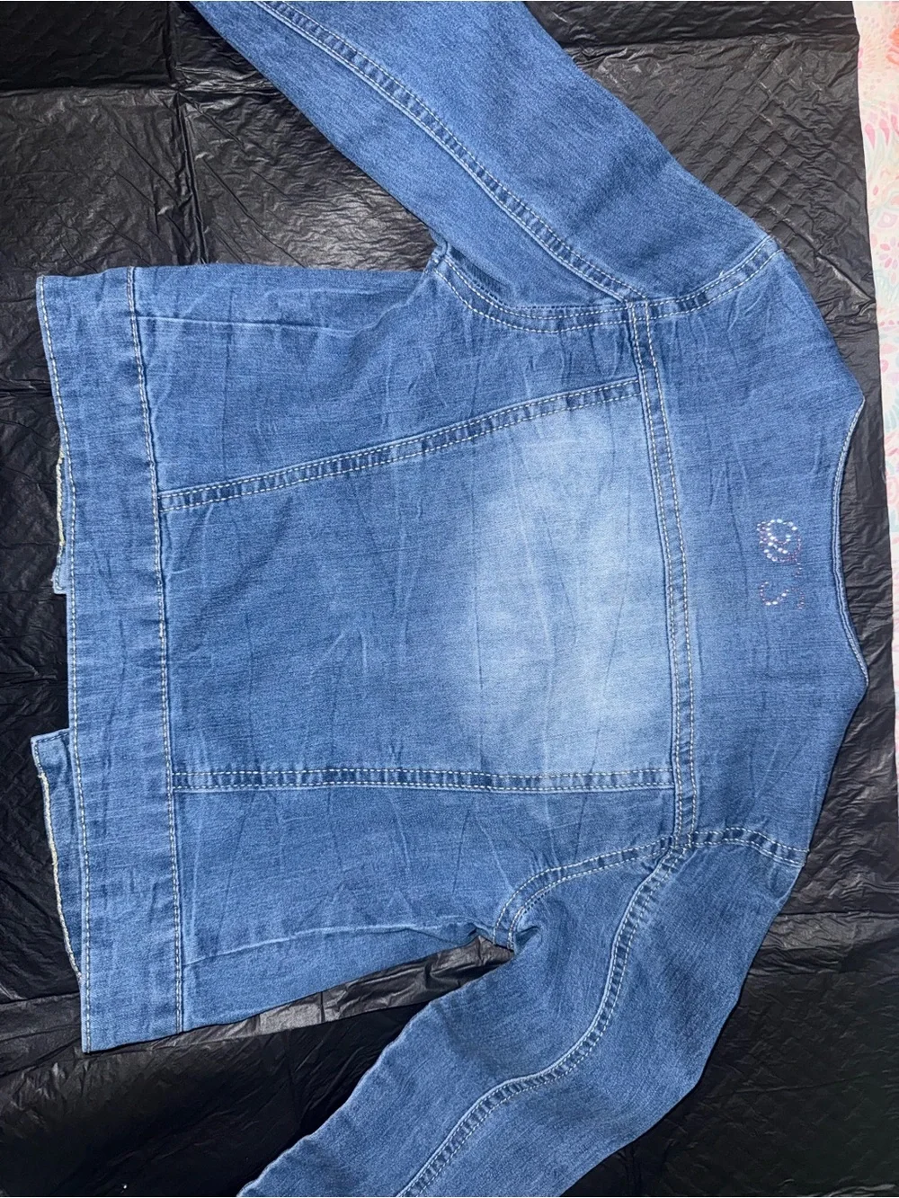 Girls' Blue Denim Jacket with Green Buttons